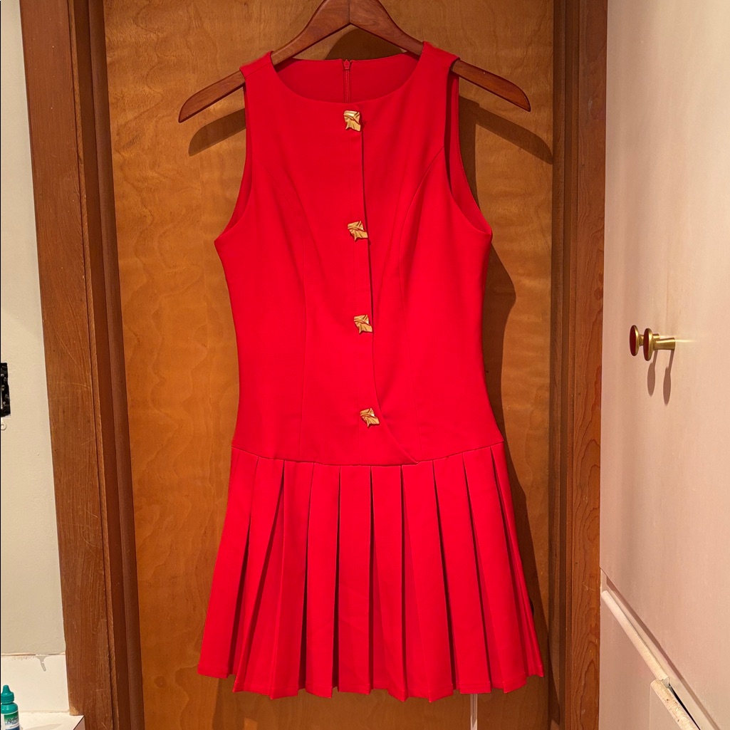Commense Red Midi Dress With Gold Accents